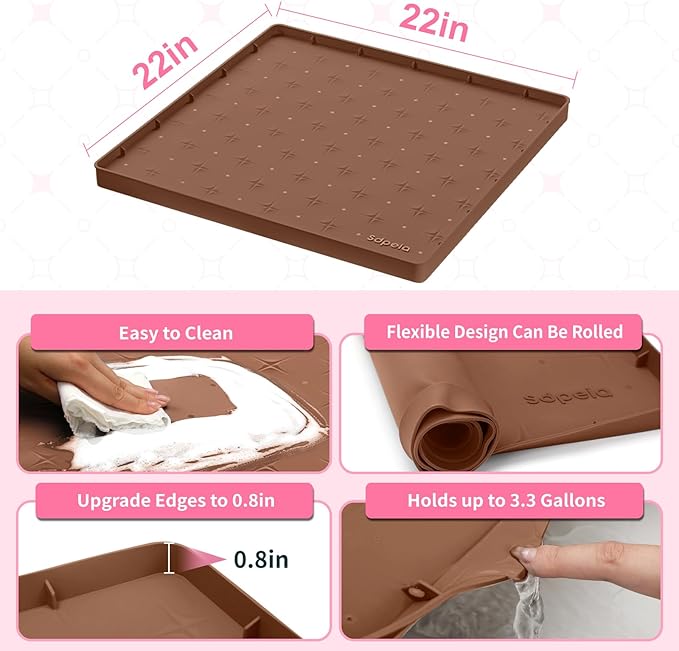 Sdpeia Under Sink Mat for [22" x 22"] Cabinet, Upgraded Silicone Waterproof Mat Kitchen Cabinet Liner Cabinet Protector Kitchen Organizers and Storage