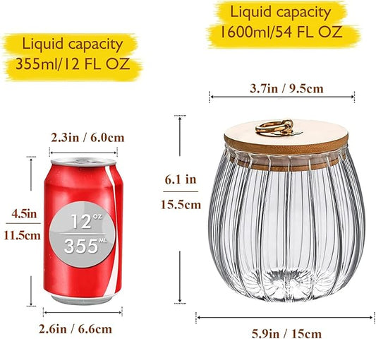 1600ml(54FL OZ) Glass Jar with Lid Large Glass Coffee Nuts Canister Airtight Storage Jar with Bamboo Lid Kitchen Containers for Candy Snack Coffee Beans Tea Cookie(Large Oval)