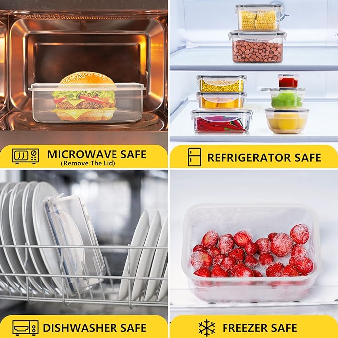 34 PCS Food Storage Containers Set with Airtight Lids (17 Lids &17 Containers) - BPA-Free Plastic Food Container for Kitchen Storage Organization, Fruit Meal-prep Containers with Labels & Marker
