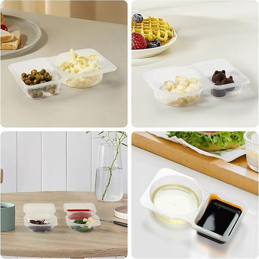 Snack Containers Double Compartment Snack Packs with Lids Grab and Go Snack Prep Box Meal Prep 2 Compartments Condiment Dipping Containers (30 Pcs)