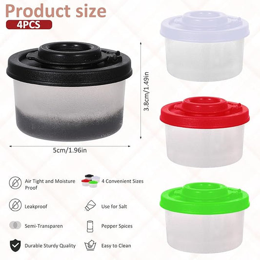 4Pcs Mini Salt and Pepper Shakers Set Moisture Resistant Salt and Pepper Shakers Set Travel Seasoning Containers,Clear Spice Jars Salt Shaker with Color Covers Plastic Airtight Dispenser