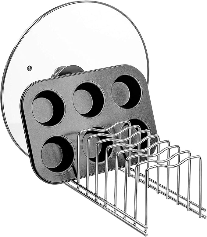 SANNO Pot Lid Organizer Pot Lid holder, Pots and Pans Organizer Drawer Plate Organizer for Bakeware Dish Plate, Cutting Boards, Pots & Pans, Serving Trays, Reusable Containers in Cabinet Pantry