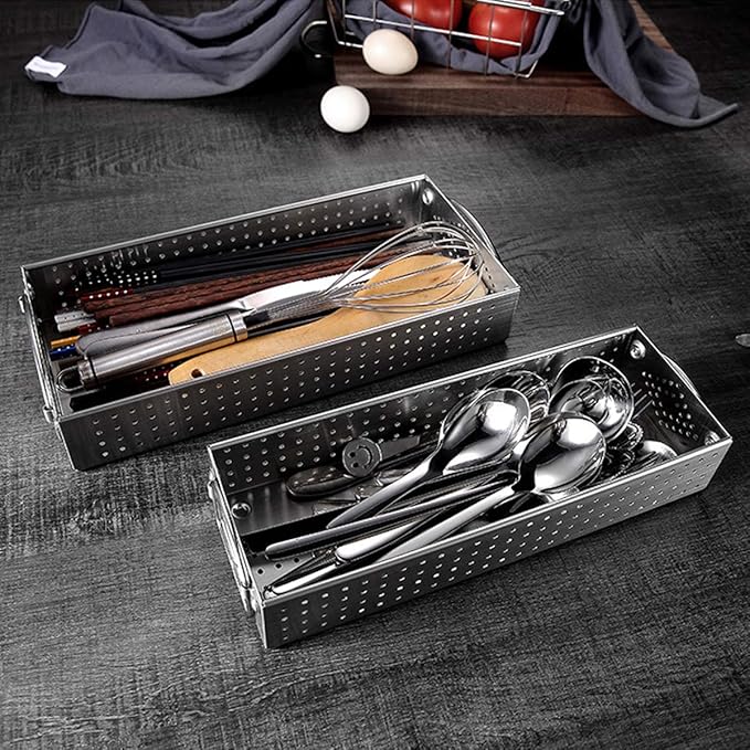 Mesh Cutlery Tray- 1 Compartments 304 Stainless Steel Kitchen Utensil Drawer Organizer/Silverware Storage Kitchen Utensil Flatware Tray - 12.0x5.5X2.0 Inch