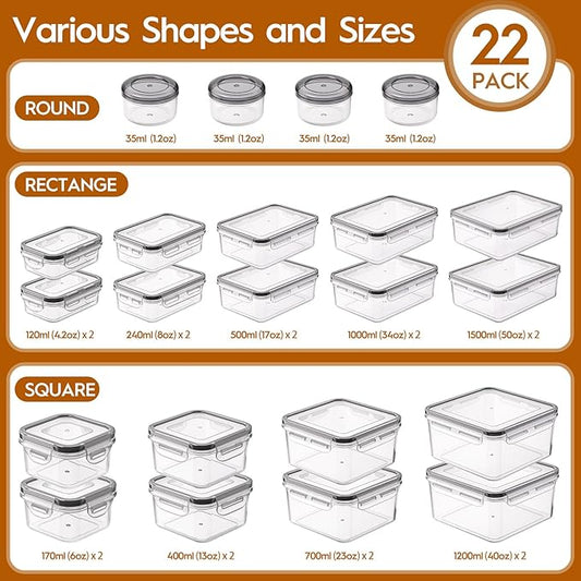 44 Pcs Larger Food Storage Containers with Lids Airtight (22 Containers & 22 Lids), Meal Prep Container for Pantry & Kitchen Organization, BPA-Free, Leak-Proof with Labels & Marker Pen