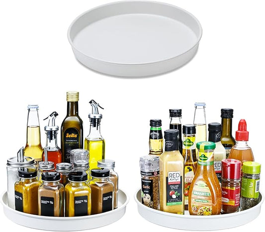 Amolliar Lazy Susan, 10" 3Pack, Non-Skid Turntable Organizer for Cabinet, Kitchen, Fridge, Pantry Storage, Vanity, Bathroom, Rotating Metal Spice Spinner Rack for Condiment, Under Sink Organizer,White