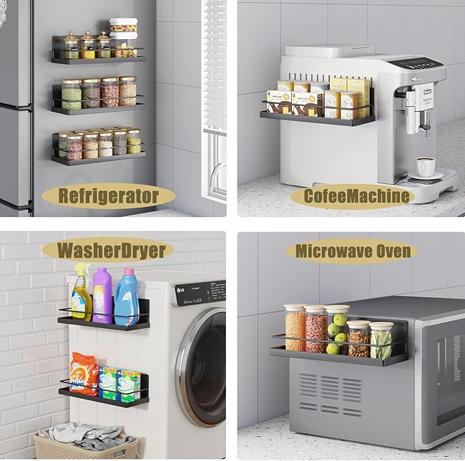 Magnetic Spice Rack for Refrigerator, 2 Pack Fridge Shelf, Seasoning Organizer for Kitchen Organization and Storage, Metal Rack for Cabinet