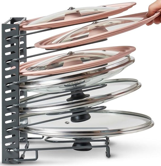 BTH Adjustable Pot Lid Organizer for Cabinet - Kitchen Storage Rack with 6 Adjustable Shelves, Pot Lid Holder, Pan and Pot Rack Organizer, Perfect for Pantry & Inside Cabinet Organizer