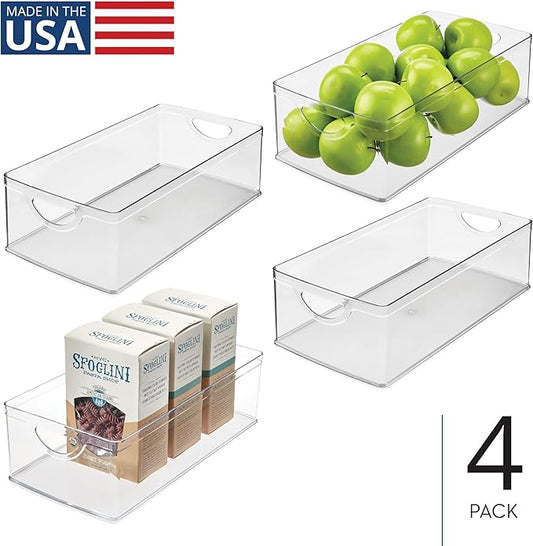 iDesign Plastic Kitchen Cabinet Storage Bins - Organizer Bins with Handles - Set of 4 - Clear