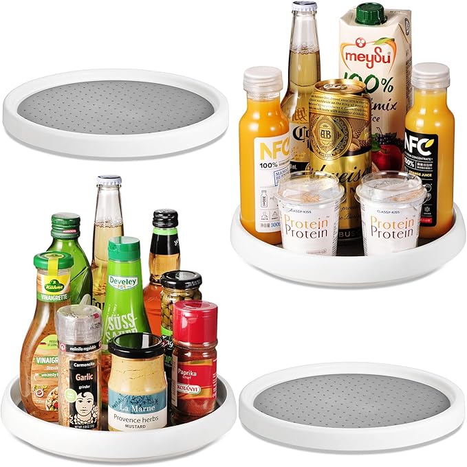 Amolliar 10" 4 Pack Lazy Susan Turntable Organizer for Cabinet, Non-Skid Rotating Spice Rack Spinner Tray for Kitchen, Fridge, Countertop, Pantry Organizer Storage, Under Sink Organizing, Game Changer