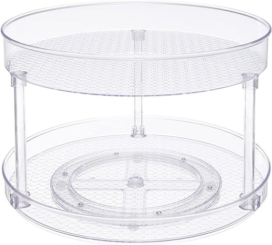 Amazon Basics 2 Tier Lazy Susan Turntable Organizer, 12" Diameter, Clear