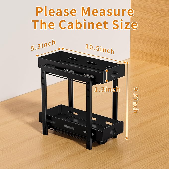 RCHYFEED Pull Out Spice Rack Organizer for Cabinet, 2-Tier Heavy Duty Slide Out Spice Rack for Inside Cabinets & Pantry, Kitchen Seasoning Organizer Vertical Spice Racks,5.5" Wx10.8 Dx9.7 H,Black