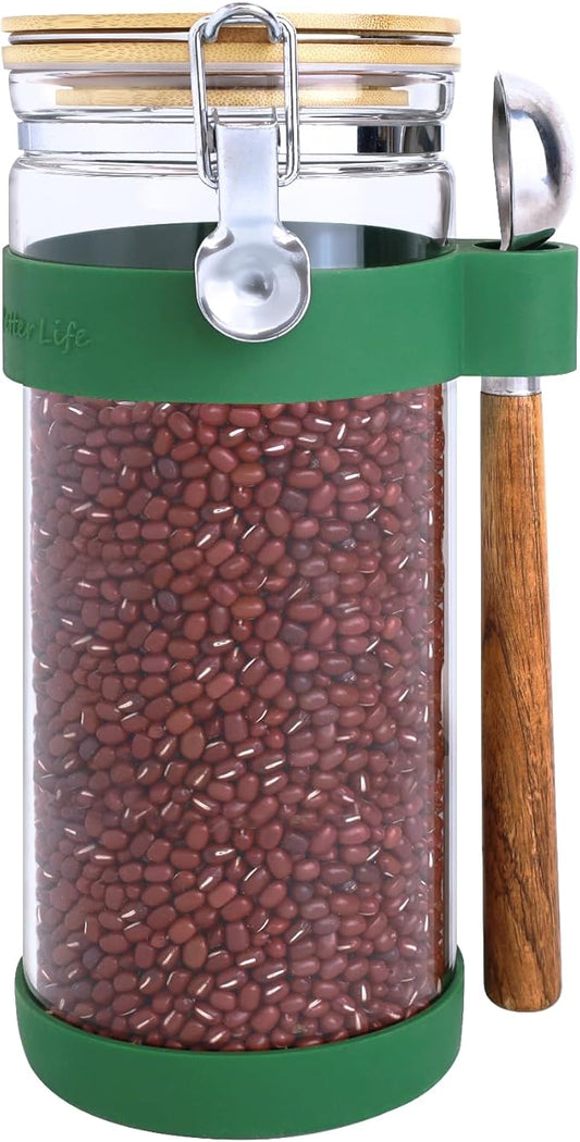 KKC HOME ACCENTS Air tight Glass Food Storage Canister with Lid and Scoop, Airtight Sealed Glass Container with Clamp Lid for Ground Coffee or Beans,Loose Tea,Brown Sugar,50 Fluid Ounce