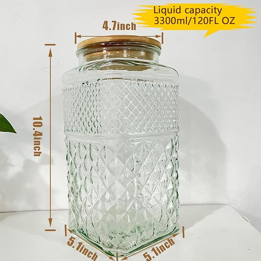 1 Gallon Glass Jar with Lid Spoon 120 OZ Square Wide Mouth Glass Storage Jars Airtight Large Vintage Canister Container for Candy Cookie Sugar Coffee Tea Nuts Flour Dog Treat Laundry Pods