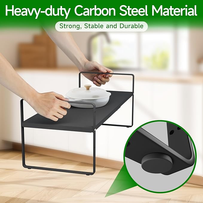 Expandable Cabinet Organizer Shelf, Adjustable Height Organizer Riser for Kitchen Cabinet Spice Rack Locker Pantry Cupboard Under Sink Countertop Desk Organization Metal Stackable Shelves