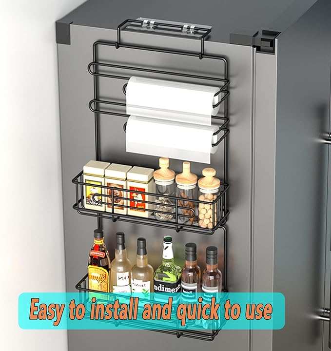 4 Tier Wall Mount Spice Rack Organizer,Spice Rack for Refrigerator, Metal Spice Storage Shelf for Kitchen.