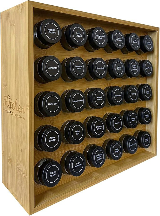 | Bamboo Spice Rack Organizer | 30 4 oz Spice Jars | 720 Labels | Funnel | Cabinet | Countertop | Pantry | Wall Mount