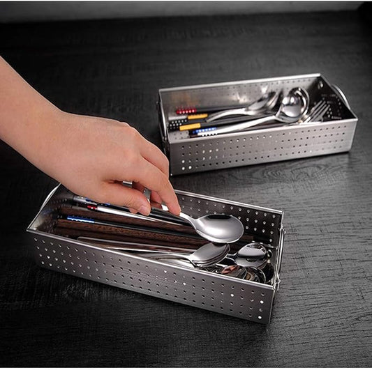 Mesh Cutlery Tray- 1 Compartments 304 Stainless Steel Kitchen Utensil Drawer Organizer/Silverware Storage Kitchen Utensil Flatware Tray - 12.0x5.5X2.0 Inch