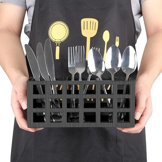 Farmhouse Wooden Silverware Utensil Caddy Cutlery Holder Utensil Holder Organizer for Kitchen Countertop Party Table Fork and Spoon Holders Storage Wood Silverware Basket Picnic Flatware Caddy