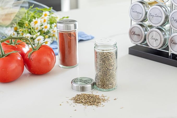 Orii 20 Jar Spice Rack Stainless Steel with Spices Included - Standing Rack Shelf Holder & Countertop Spice Rack Tower Organizer for Kitchen Spices with Spice Refills for 5 Years
