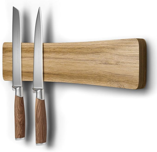 Magnetic Knife Holder for Wall, 10" Acacia Wood Knife Magnetic Strip Powerful Magnet Knife Holder Strip No Drill Use as Tool Key Storage Knife Bar, Knife Rack for Kitchen Utensil Organizer Light Brown