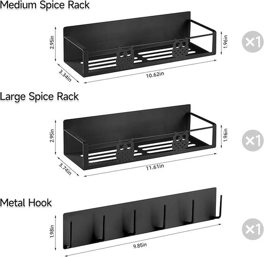 Magnetic Spice Rack for Refrigerator,Spice and Seasoning Organizer,Magnetic Shelf for Fridge Side,Magnetic Fridge Organizer,3 Pack Kitchen Storage with Magnetic Hooks