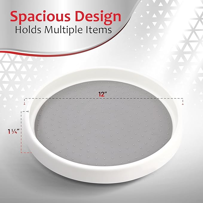 Lazy Susan Turntable 12 Inch, Non-Skid Lazy Susan Cabinet Organizer, 360 Degree Rotating Turn Table for Kitchen, Countertop, Pantry, Refrigerators, Vanity, White & Grey, Pack of 4 - by RamPro