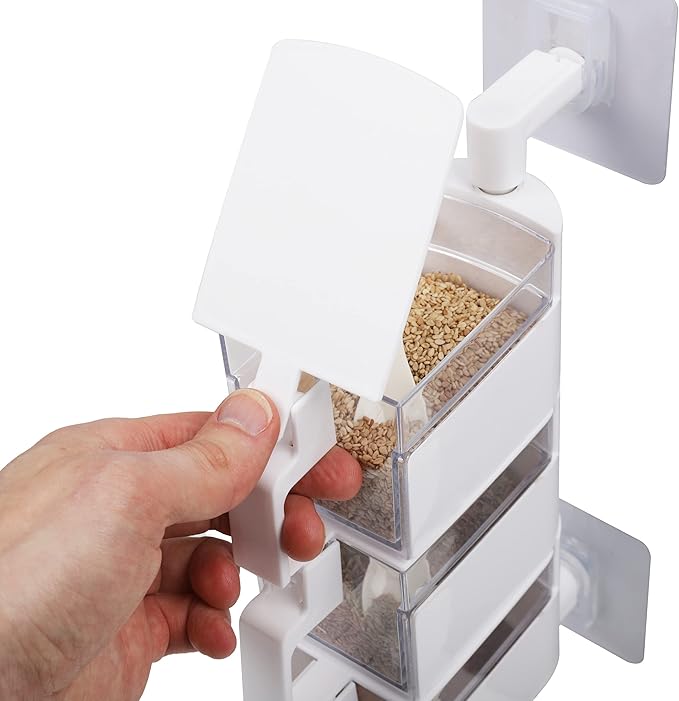 Mind Reader Anchor Collection, Wall Mount 3-Compartment Swivel Organizer with Removable Compartments with Hinged Lids and Enclosed Spoons, White