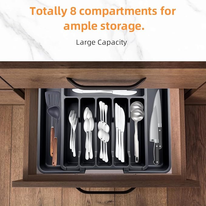 ZWANG Silverware Drawer Organizer - Expandable Kitchen Drawer Organizer,13 to 22.4 Inch Adjustable Kitchen Utensil Tray, Flatware Tableware Tray for Spoon Spatula Forks
