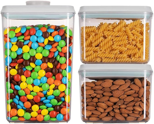 Ankou Pop Airtight Food Storage Containers, Stackable Organizing with Lids for Kitchen Pantry Cereal Snack Sugar Coffee - 3 Pcs (1.2 * 2 qt, 2.7 qt)