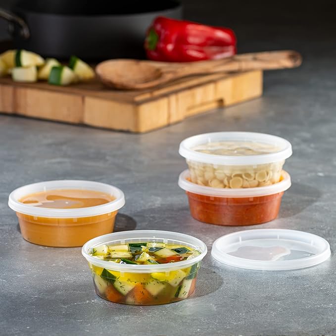 [24 Sets] 8 oz. Deli Food Storage Freezer Containers With Leak-proof Lids