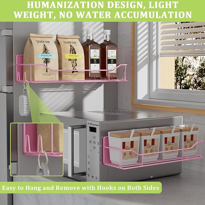 Magnetic Spice Rack for Refrigerator, 6 Pack Strong Magnet Spice Organizer with Paper Towel Holder, Utensil Holder, Moveable Magnetic Fridge Shelf for Kitchen Organization and Storage (Pink)