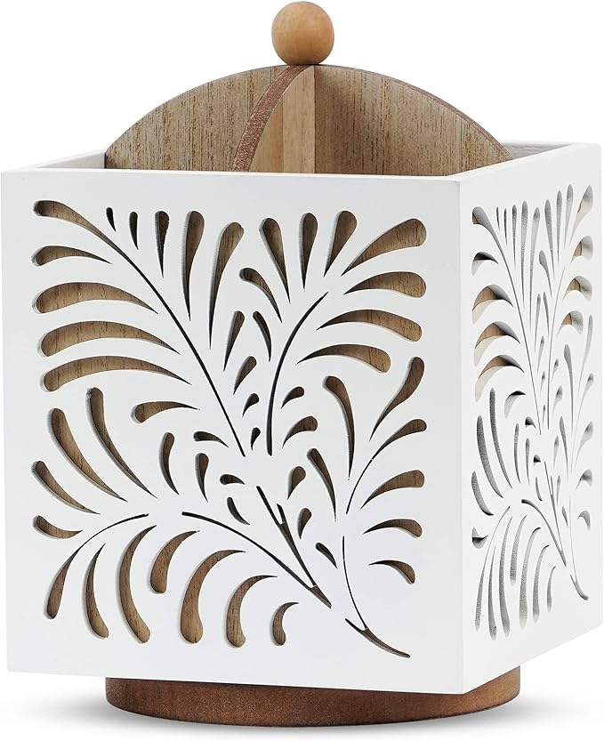 360° Rotating Kitchen Utensil Holder for Countertop, Wooden Utensil Organizer Cutlery Holder, Utensil Caddy Utensil Crock, Silverware Flatware Organizer for Spoons, Knives, Forks, 5.5" x 6.3"
