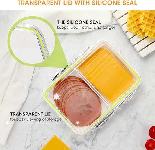 AIEVE Ham and Cheese Container for Fridge, Deli Meat Storage Container With Clear Lids, Silicone Sealed Lunch Meat Container, 8.86 Inches Long