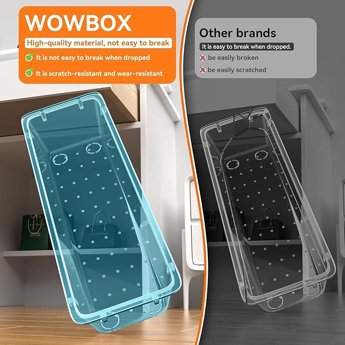 WOWBOX 40 PCS Plastic Drawer Organizer Set, 4 Sizes Desk Drawer Organization and Storage Containers for Makeup, Cosmetics, Jewelry and Gadgets in Kitchen, Bathroom, Bedroom, Office, Clear Sea Blue