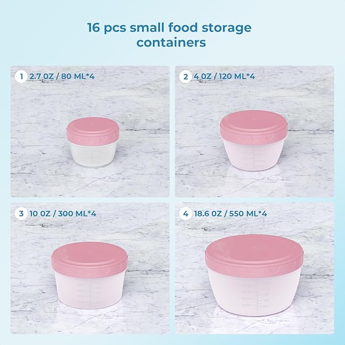 16-Pack Food Storage Containers with Lids - BPA-Free Salad Dressing Container to Go, Reusable Small Leakproof Plastic Containers for Meal Prep, Freezer, Microwave & Dishwasher Safe (16)