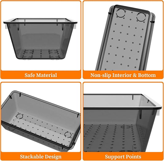 32 PCS Clear Plastic Drawer Organizer Set, 4-Size vanity organizer Trays and Storage Bins for Makeup, Jewelry and Gadgets in Bedroom, Bathroom and Office, Clear Black