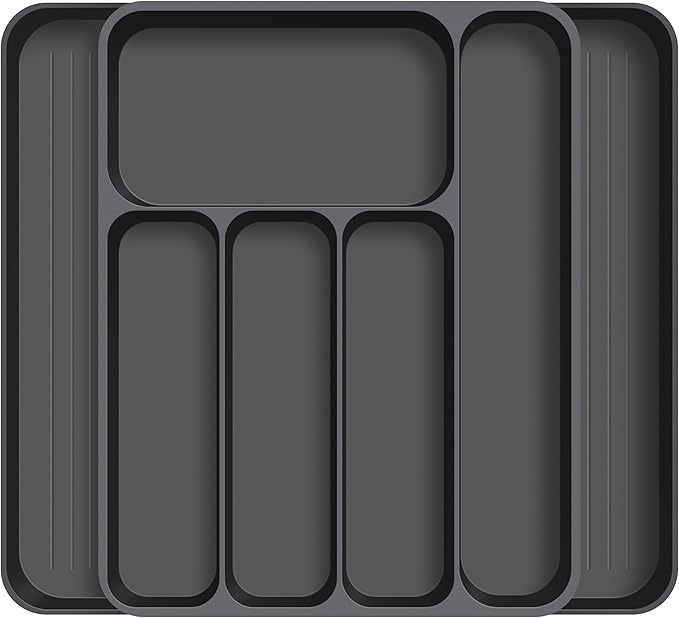 CARTMAN Silverware Drawer Organizer Expandable Utensil Tray for kitchen drawer Flatware and Cutlery Holder Adjustable Plastic Storage for Spoons Forks Knives Large Black