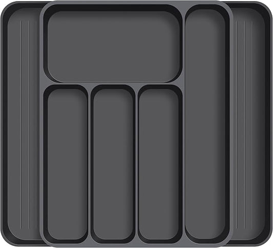 CARTMAN Silverware Drawer Organizer Expandable Utensil Tray for kitchen drawer Flatware and Cutlery Holder Adjustable Plastic Storage for Spoons Forks Knives Large Black