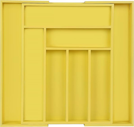 Utopia Kitchen Silverware Organizer, Expandable Bamboo Utensil Drawer Organizer, Kitchen Drawer Organizer, Silverware Organizer for Cutlery, Utensils, Flatware Holder (6-8 Slots, Yellow) Pack of 1