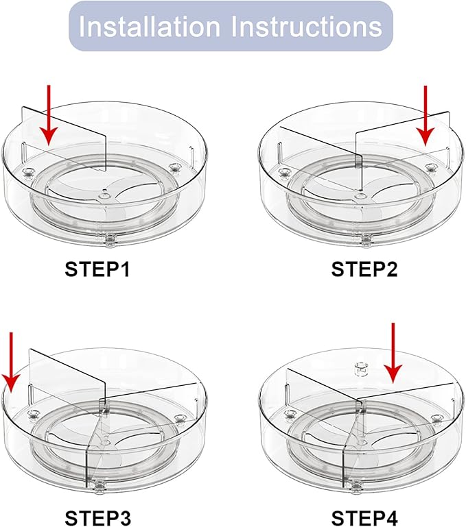 Roninkier Clear Lazy-Susan Organizer with 3-Dividers - 11 Inch Divided Turntable Organizer for Cabinet, Pantry, Kitchen, Fridge, Countertop, Bathroom, Vanity
