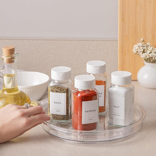 9.4" Lazy Susan Organizer. 360 Degree Rotating Turntable for Cabinets, Fridge, Pantry, Bathroom, Under Sink Organizing, Vanity, Countertops, Organizer for Spices Clear 4 Pack