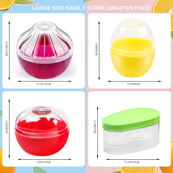 Fruit and Vegetable Storage Containers for Fridge 4 Piece Set, Onion, Lemon, Tomato and Avocado Saver/Holder/Keeper