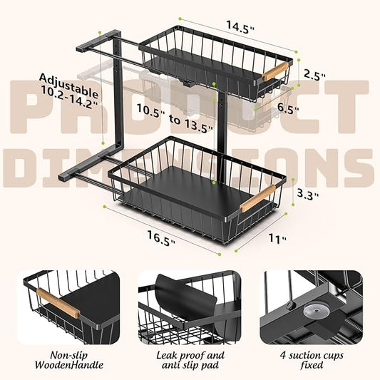 Under Sink Organizer and Storage, 2 Pack Slide Out Under Cabinet Storage Pull Out Sink Shelf Cabinet Storage Shelves, Undersink Organizers for Kitchen Bathroom Cabinet