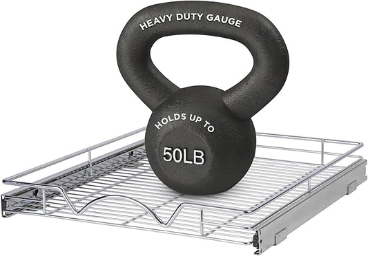 HOLDN’ STORAGE Pull Out Cabinet Organizer, Heavy Duty Caddy w/Lifetime Limited Warranty -20”W x 21”D - Requires At Least 21-1/4” Cabinet Opening, Steel Metal Cabinet Drawers Slide Out, Chrome
