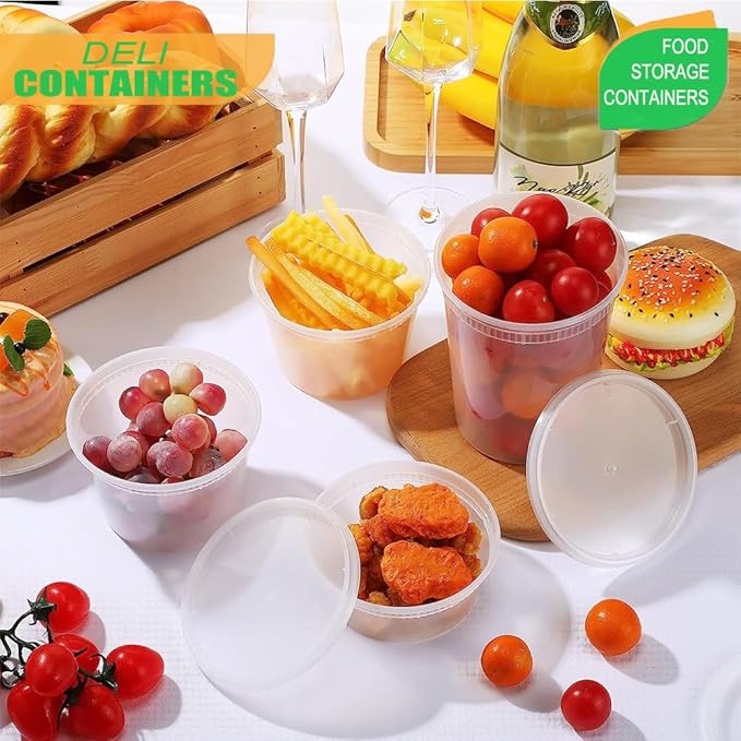[65 Combo Sets] Food Storage Containers with Lids, 8oz, 16oz, 32oz Plastic Deli Containers with Lids Freezer Storage Containers, BPA Free Leakproof, Microwave | Dishwasher | Freezer Safe