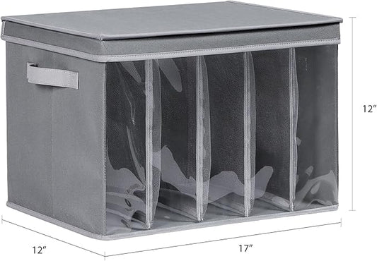 Zilink Upgraded Sweater Storage for Closet with Lids and Support Boards Large Sweater Organizer for Closet with 5 Grids Divider Wardrobe Clothes Organizer for Sweaters, Jeans, Pants, Grey, 3 Pack