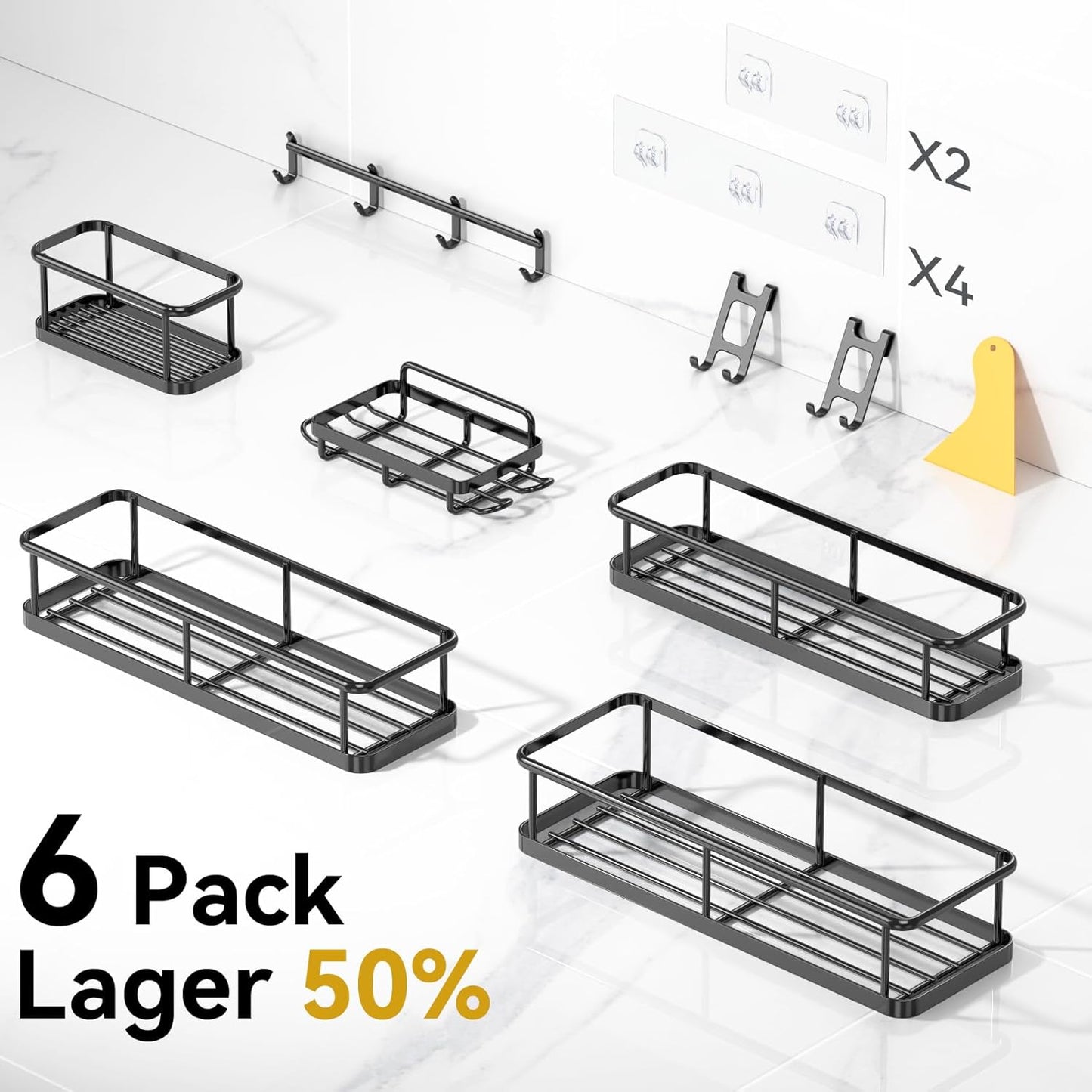 YASONIC Shower Caddy, 100% Rustproof Shower Shelves for Inside Shower, No Drilling Bathroom Organizers and Storage, 6 Pack Large Capacity Bathroom Caddy for Kitchen & Home Decor
