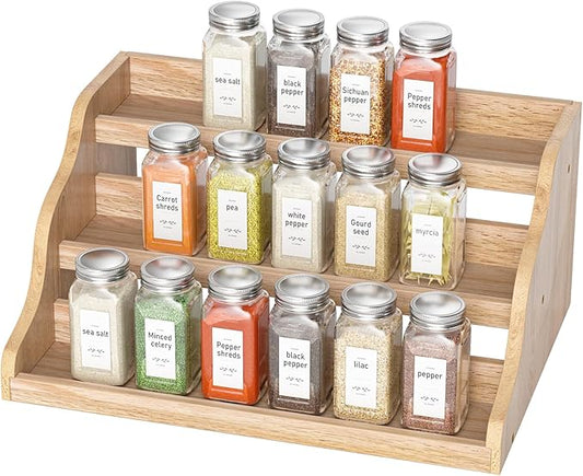 Tiered Spice Rack Organizer for Cabinet, Wooden Spice Rack for Countertop, Spice Shelf organizer Spice Organization for Cabinet