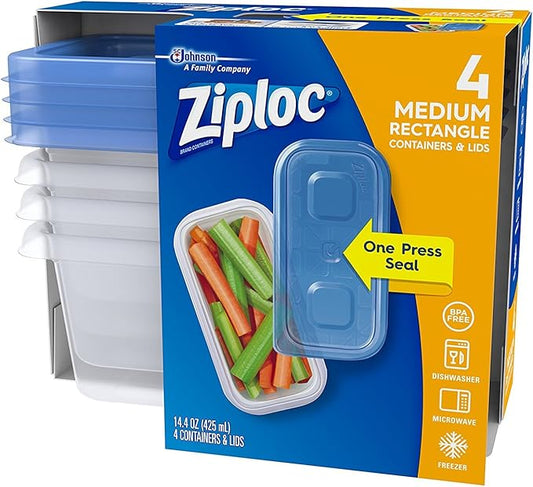 Ziploc Food Storage Meal Prep Containers Reusable for Kitchen Organization, Smart Snap Technology, Dishwasher Safe, Mini Rectangle, 4 Count