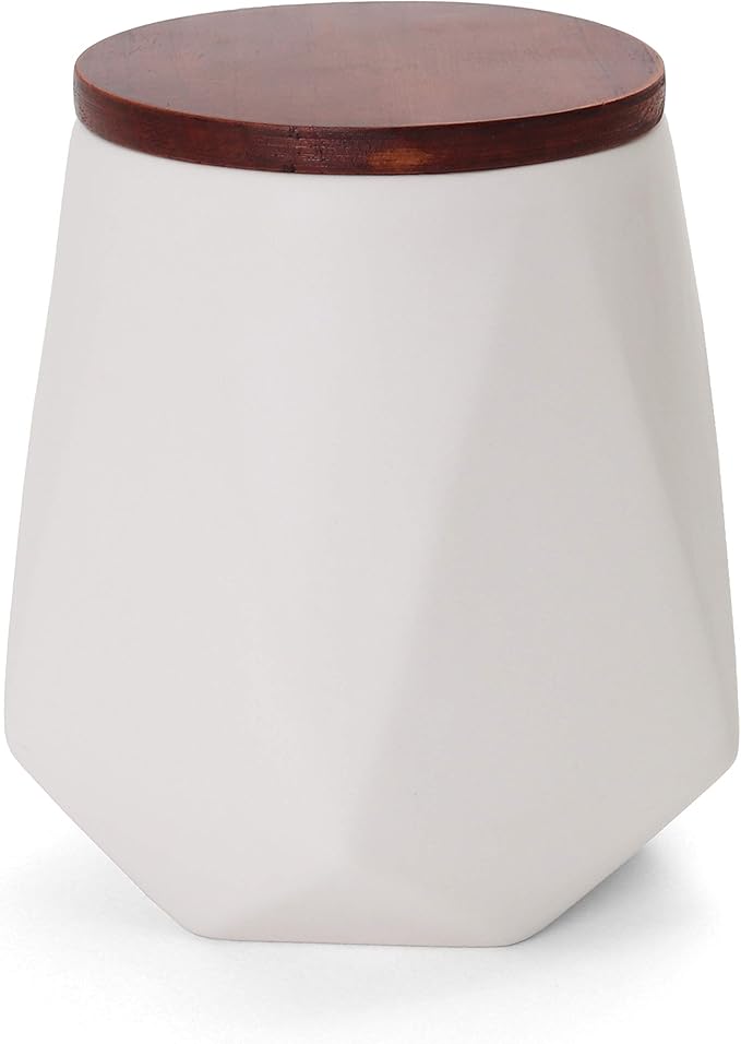 Faceted Storage Canister - Food Storage Container for Kitchen Organization - Ceramic Kitchen Storage Containers - Kitchen Canisters - Kitchen Counter Organizers and Storage (Large, White)